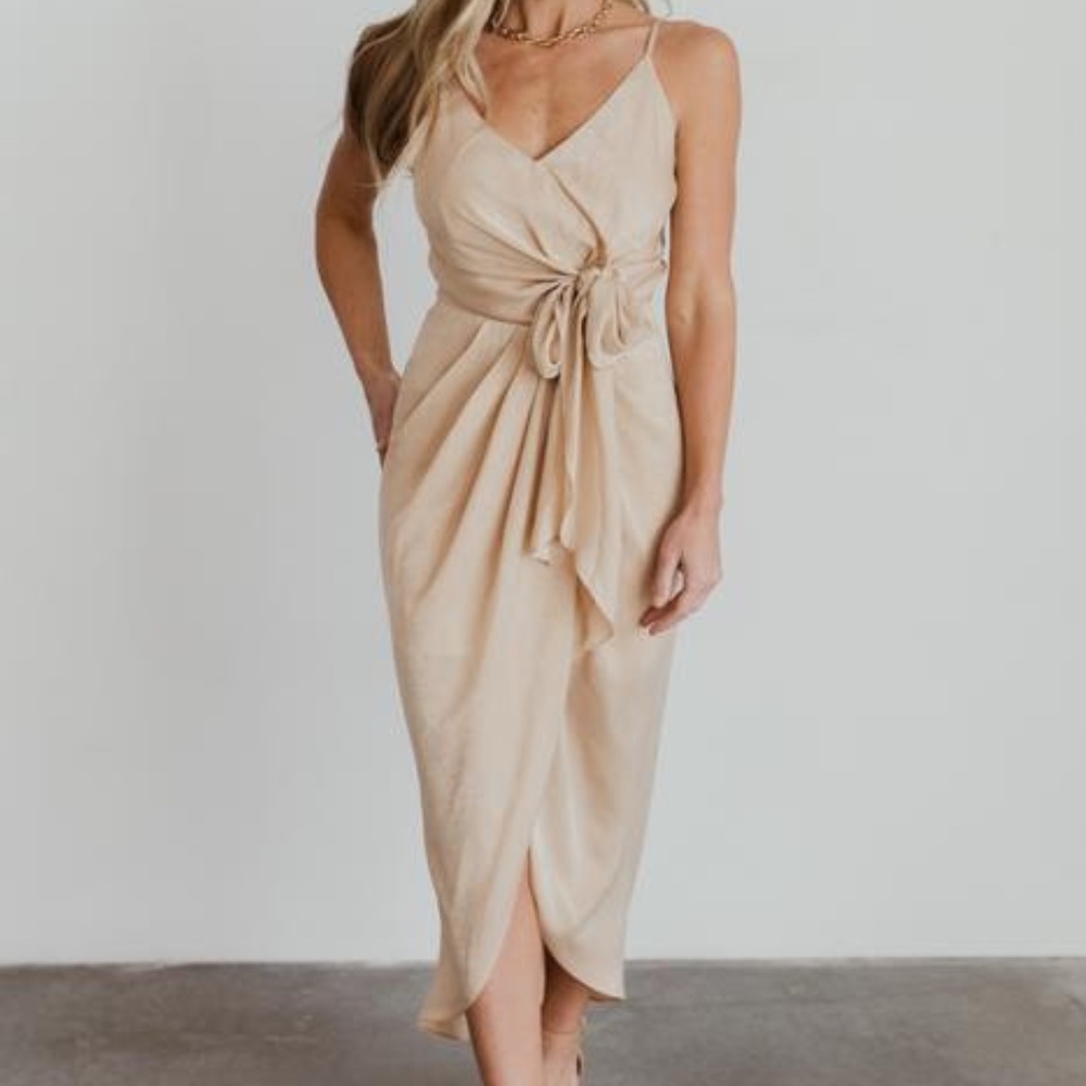 Baltic Born Camila Natural Tank Side Tie Midi Dress XL - Champagne